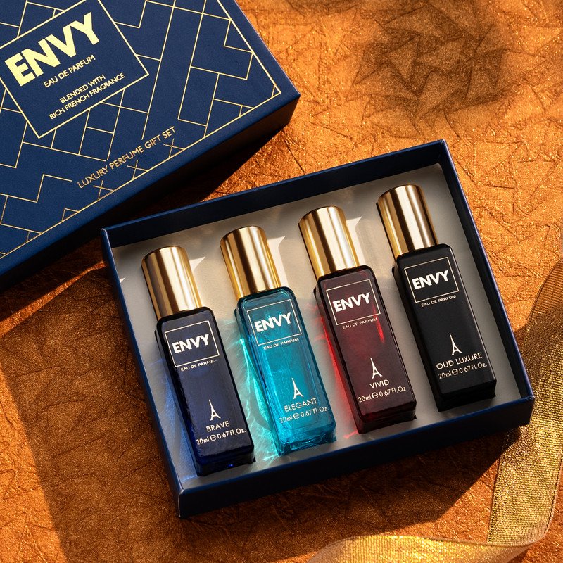 Envy Blue Luxury Perfume Gift Set (20 ml x 4) Eau de Parfum  –  80 ml(For Men & Women)