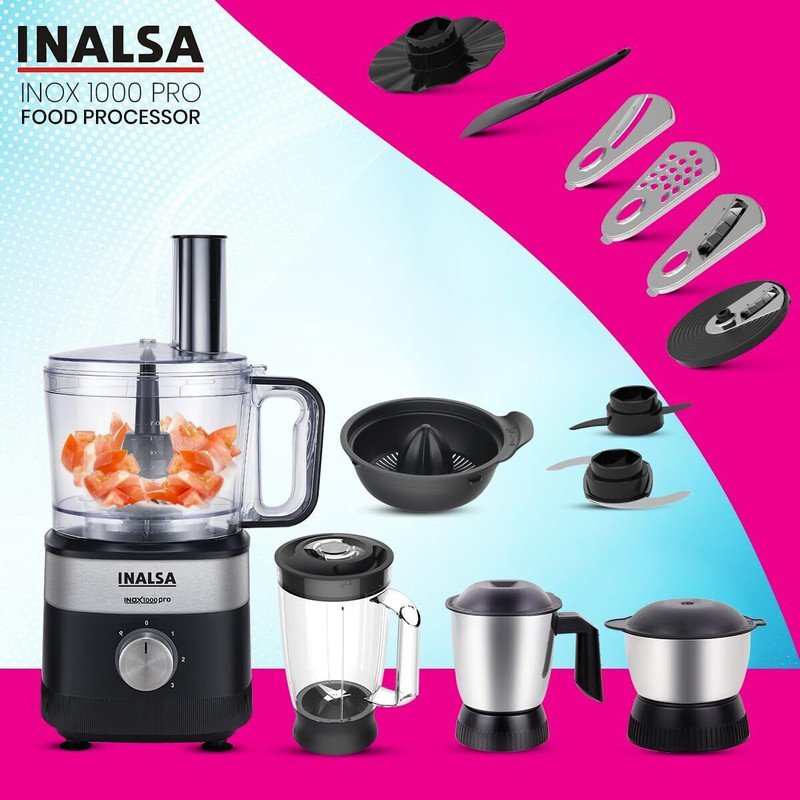 Inalsa Food Processor 1000 W Mixer Grinder(Inox 1000 Pro | 4 Jars | Black)