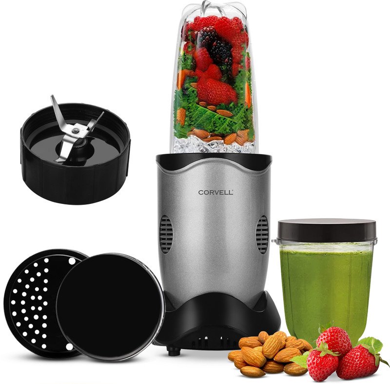 Corvell NUTRIO Juicer Mixer Grinder Smoothie Maker 500 W Juicer Mixer Grinder(NUTRIO | 2 Jars | Black, Silver)
