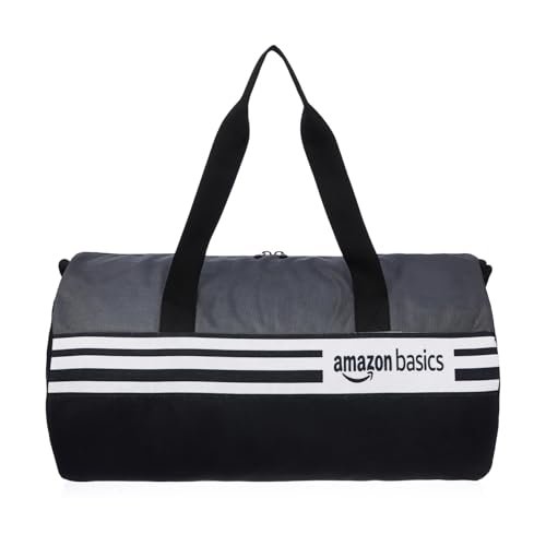 Amazon Basics Gym Trainer Sports Duffle Bag with Shoe Compartment| Water- Resistant| for Men/Women (Black- Grey)