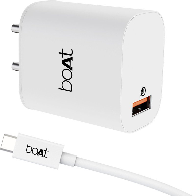 boAt 18W Power WCD QC3A Charger combo (Type C )(White, Cable Included)