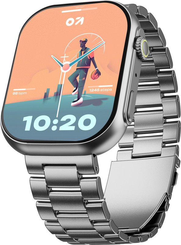 GOBOULT Drift Max 2.01”HD Screen, BT Calling, Working Crown, IP67 Smartwatch(Silver Strap, Free Size)