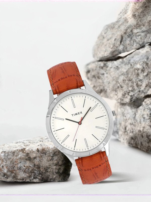 TIMEX White Dial Leather Strap Analog Watch  – For Men