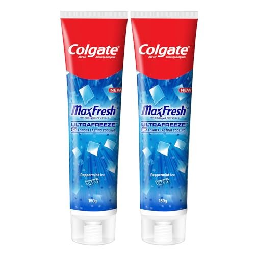 Colgate MaxFresh Breath Freshner Oral Care Toothpaste, 300g Saver Pack (150g x 2), Peppermint Ice, Blue Gel Paste with Menthol & Cooling crystals for bad breath control