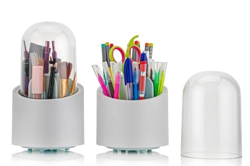 Arto 360°Rotating Dust-Proof 7 Compartment Multifunctional Organizer with Lid for Vanity, Home, Office, Study Table, Dressing Table Makeup Brush Holder, Stationary, Pen Storage Box Stand (Multicolor)