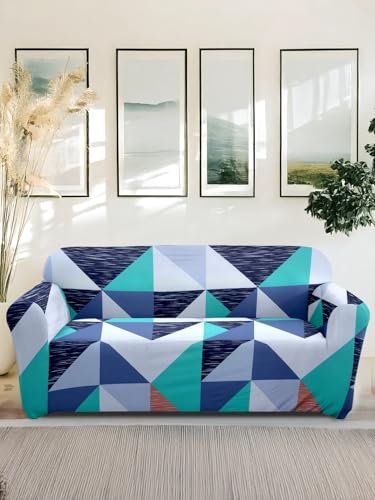 Amazon Brand – Solimo Polyester Stretchable Printed Abstract Sofa Cover (3 Seater Sofa Cover, Blue)