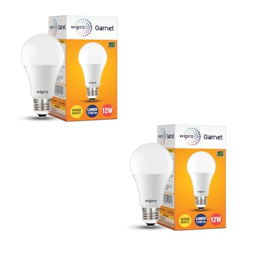 wipro Garnet 12W LED Bulb for Home & Office |Warm White (2700K) | E27 Base|220 Degree Light Coverage |4Kv Surge Protection |400V High Voltage Protection |Energy Efficient | Pack of 2