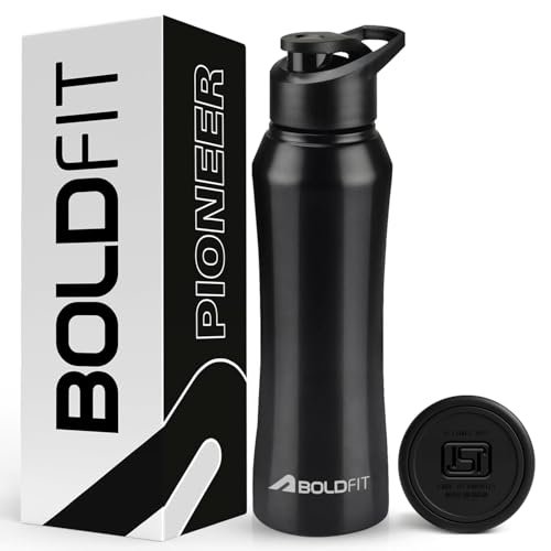 Boldfit Stainless Steel Sipper Bottle – 1 Litre Leakproof, Rust Free for School, Office, Gym – Black