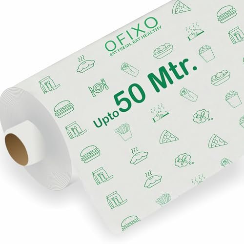 OFIXO Food Wrapping Paper Roll – Premium Non-Stick Butter Wrapping Paper. Food Wrapping Paper, Re-heatable Non Stick Paper, Parchment Paper (50 Meter)