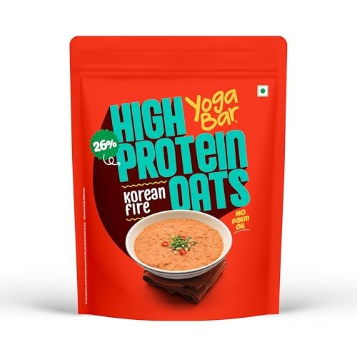 Yogabar 26g High Protein Oats 1kg , Korean Fire – Masala Oats with 26% Protein & No Palm Oil – Oats High Protein for Gym- Premium Protein Blend with Whey Protein Powder – with Goodness of Chia, Sunflower & Pumpkin Seeds & Probiotics for Absorption