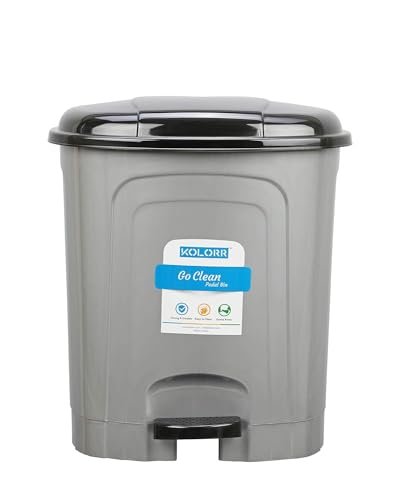 KOLORR Go clean 30 Litres Large Size Plastic Pedal Dustbin Trash Can/Garbage Waste Bin with Lid for Home, Kitchen, Office, Bathroom & Washroom – Silver