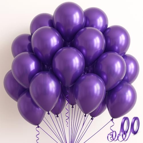 AMFIN (Pack of 20) 10 inch Metallic Chrome Balloons. Birthday, Anniversary Decoration Items – Dark Purple