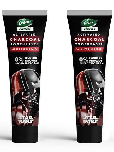 Dabur Herb’l Activated Charcoal & Mint Toothpaste – Star Wars Pack (Black Gel)- 240g (120gx2) Combo Pack | For Whitening | Fluoride Free Toothpaste | Fights Plaque & Extrinsic Stains