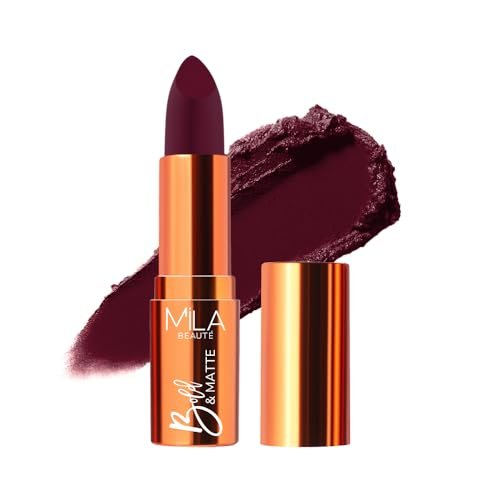 Mila Beauté Bold & Matte Long-Lasting Lipstick | Highly Pigmented Soft Matte Finish | Lightweight & Hydrating with Jojoba Oil | Shade – (Night Out 4.2g)