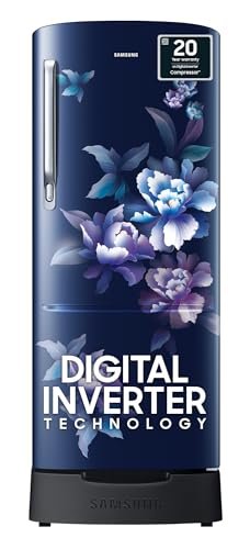 Samsung 183 L, 4 Star, Digital Inverter, Direct-Cool Single Door Refrigerator (RR20C1824HV/HL, Himalaya poppy Blue, Base Stand Drawer)