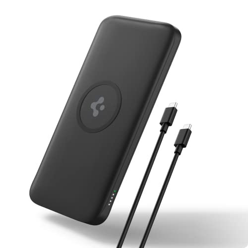 Spigen 2 in1 10000 mAh Wireless Charging Power Bank with USB-A | USB-C 20W Fast Charging, Included Type-C to C Cable, Lithium Polymer – Black