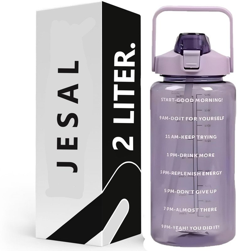 Jesal LargeCapacity Water Bottle Motivational travel bisycle gym home Straw trasparent 2000 ml Plastic Bottle(Pack of 1, Purple)