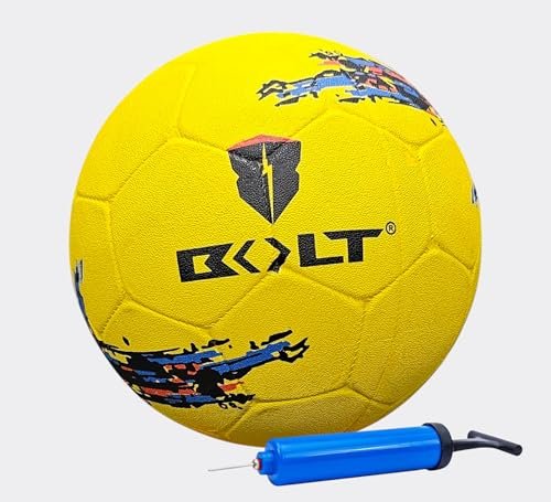 BOLT Thunder Football with Pump | Rubberized Moulded (Ball+Pump) (Yellow)
