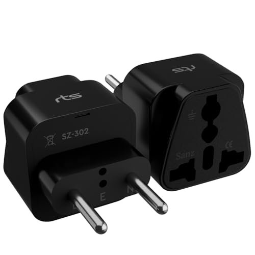 rts Europe Travel Adapter India to Russia, Europe, Turkey & More European Plug Adapter Travel Essentials Universal Travel Adapter Plug Perfect for Cell Phones, Laptop Camera Chargers Black (1 Pack)