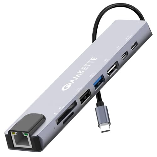 Amkette 8-in-1 Type C Hub/Docking Station with HDMI 60Hz,Data Transfer Multiport Adapter, 100W Power Delivery 4K HDMI,USB 3.0,100MBPS Ethernet,SD/TF Card Reader,for All Type C Devices-MacBook,Laptop