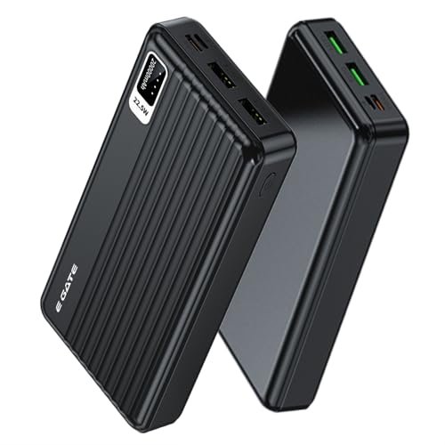 E GATE 204B Powerbank | 20000mAh | 22.5W Fast Charging | QC + PD | Dual Input Port : Type C & Micro USB | Triple Output Port : 2X USB & Type C | LED Indicator| for All iPhone & Android (Black)