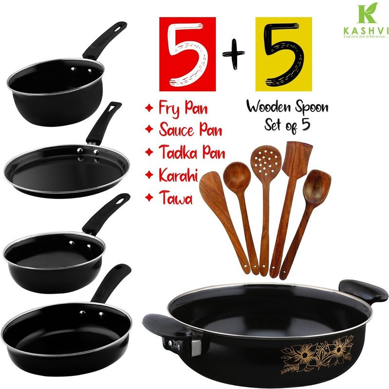 cookpro Best Kitchen Cookware Combo Induction Bottom Non-Stick Coated Cookware Set(Cast Iron, 5 – Piece)
