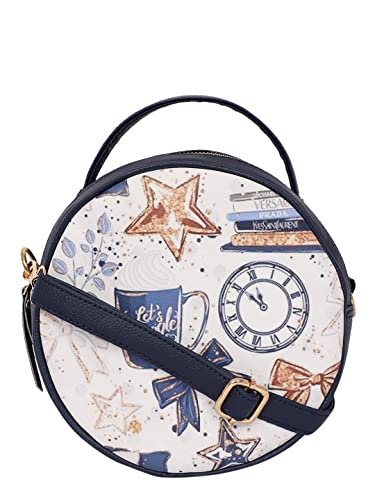 Bagsy Malone Round Sling Crossbody Bag For Women| Beautiful Print Vegan Leather Purse With Slip Pocket Inside| Zip Closure & Adjustable Strap| Storage Space For Essentials