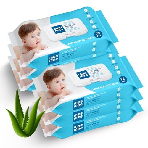 Mee Mee Soft Gentle Baby Wet Wipes | 72 Wipes x Pack of 6-432 Wipes | Infused with Aloe Vera and Vitamin E | Paraben & Sulphate Free | Cleansing Wipes | Wipes Combo for Babies