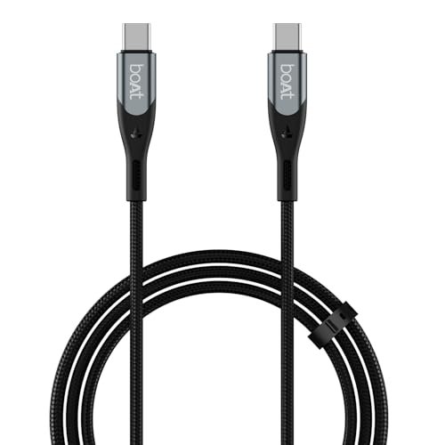 boAt Type C to C 65W Fast Charging Cable with 480 Mbps Data Transfer, Tangle-Free Cable in Premium Nylon Braided Design (Carbon Black)