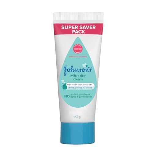 Johnson’s Milk + Rice Cream, with Milk extracts and Vitamin E to Replenish Moisture, pH Balanced, 200gm, White