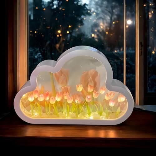 BTfash Romantic 3D Tulip Night Light, Simply Elegant Flower Lamp with Wooden Base for Bedroom, Home Decor, Nursery (Tulip)