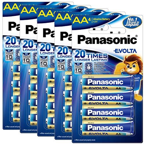 Panasonic Evolta AA Alkaline 1.5V Battery, 20 Times Longer Lasting Than Standard zinc Carbon Batteries,Anti-Leak Seal,Protects Power for up to 10 Years-Pack of 20