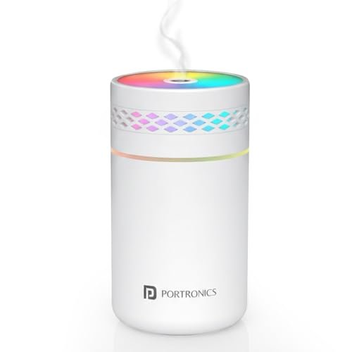 Portronics Magma Lite Type-C Powered Humidifier with RGB Light, 260ml Water Tank, 35ml/h Mist Output, Continuous & Intermittent Modes, One-Button Control, for Home, Car & Bedside (Water Use Only)