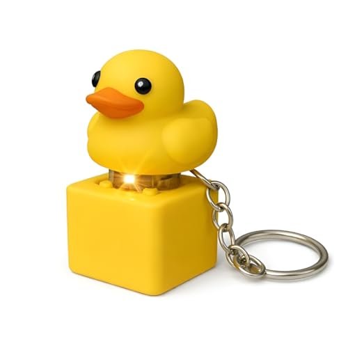 XONCO Duck Keychain Light with LED, Yellow Duck Keyring Toy with Sound and Light, Plastic Duck Key Holder