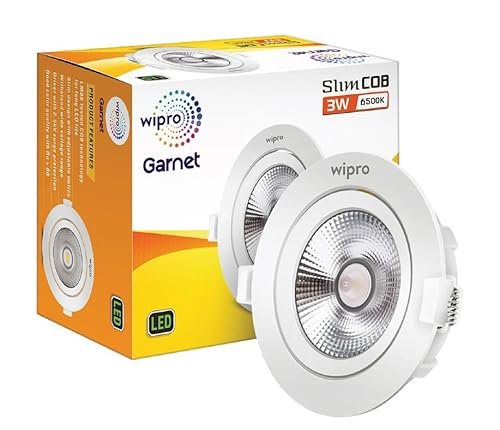 Wipro Garnet 3 W Slim COB Downlight for False Ceiling | Cool Day White (6500K) | Ceiling or Cabinet Light with Adjustable Optics | Pack of 1