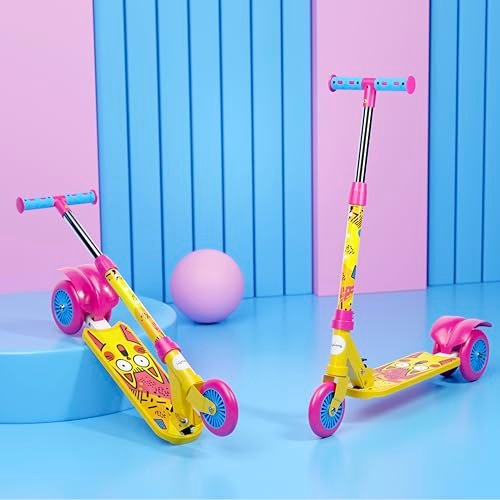 Lifelong Kick Scooter Adjustable Height, Foldable Design, with Side Stand, Skate Scooter for Kids, 6month Manufacturers Warranty, 50Kg Weight Capacity, (Yellow & Pink)