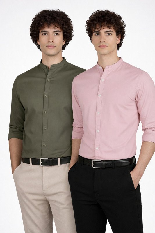 FUBAR Men Solid Casual Green, Pink Shirt(Pack of 2)