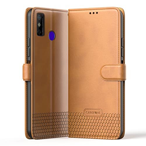 CareFone Flip Case Compatible for Tecno Spark Go 2020 | Wallet Style with Card Slot | Magnetic Closure Cover | Premium Leather Flip Case (Brown)