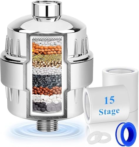15 Stage Filtered Shower Head, High Pressure Hard Water Softener Showerhead with Filter Cartridge for Hard Water Remove Chlorine and Harmful Substances (15 Stage Filtered Shower Head)