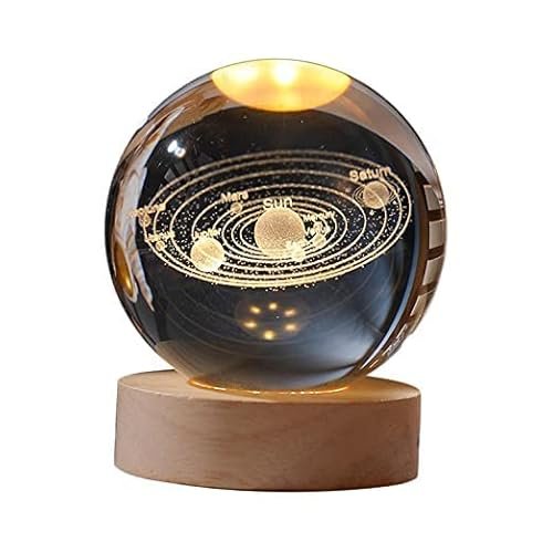 GITGRNTH 3D Galaxy Crystal Ball Lamp – Solar System Night Light, 3D Galaxy Crystal Ball Light Lamp with USB Powered 3.15 Inch LED Wooden Base, Perfect for Gifts