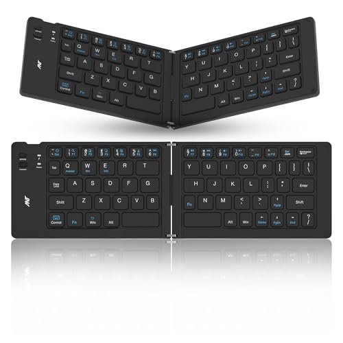 ANT WK150 Ergonomic Foldable Wireless Bluetooth Keyboard Split Travel Keyboard Wireless Rechargeable Portable Wireless Keyboard Compatible with iOS Android Windows Smartphone Tablet or Laptop-Black