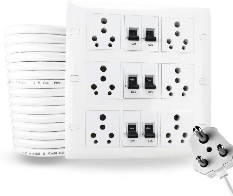 crexan Heavy Duty Extension Board 25A MCB, Socket|5000W Power Strip – Home, Office, AC 6  Socket Extension Boards(White, 15 m)