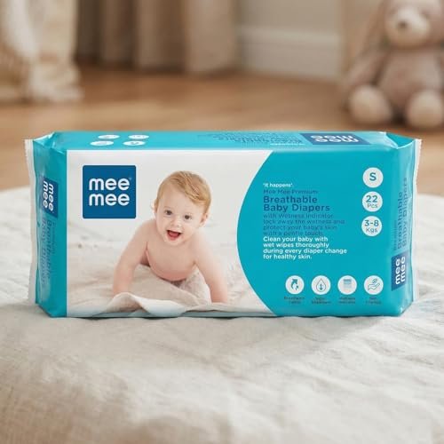 Mee Mee Premium Breathable Baby Diapers with Wetness Indicator (Small- 22 Pieces)