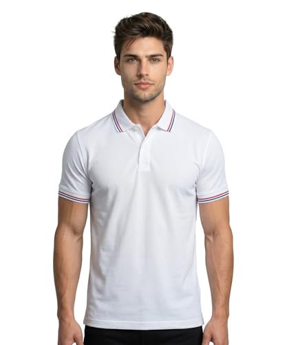 AWG ALL WEATHER GEAR Cotton Polo T-Shirt | Half Sleeve Plain-Regular Fit | Soft Breathable Solid Tee | Collar Tshirts | Casual & Office Wear | Comfortable Everyday Cotton Polo | Mens Tshirts White