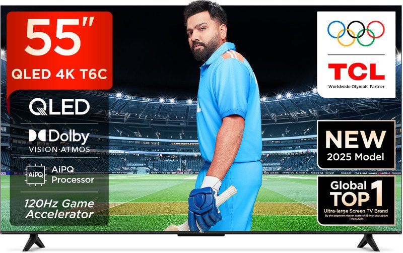 TCL T6C 139 cm (55 inch) QLED Ultra HD (4K) Smart Google TV with HDR 10+ | Dolby Vision- Atmos 24W |120 Hz Game Accelerator (DLG) | Metallic Bezel-Less(55T6C)
