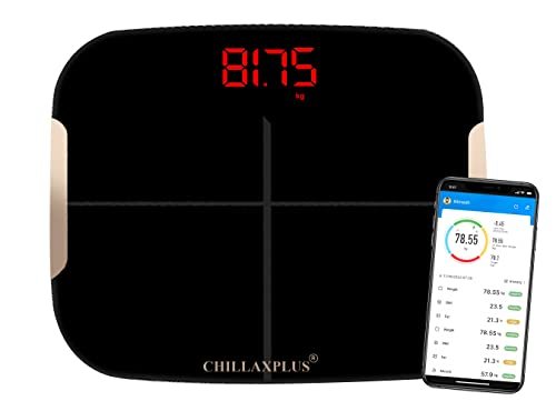 CHILLAXPLUS Weighing Machine for Body Weight | Smart Bluetooth BMI Weight Machine for Home with Body Fat Analyzer & 13 Body Metrics | Supports 8 Users, Strong ABS Build (Black)