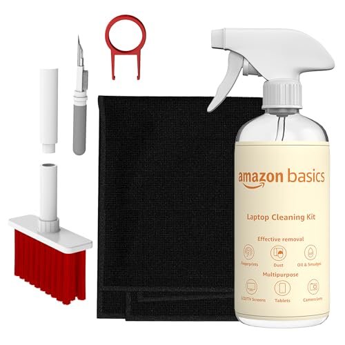Amazon Basics 5-in-1 Professional Cleaning Kit for AirPods, Keyboard, Lens, Binocular, Laptop, TV, Monitor, Smartphone, Tablet | Includes Microfibre Cloth & 500 ml Cleaning Liquid