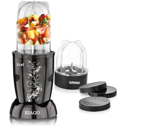 Riago High Speed Bullet Mixer for Smoothies and Juices| Blender | Mini Mixer Grinder | Buller Mixer Grinder | Portable Blender|Small Mixer | 450W 100% Copper Motor| 2 Years Warranty with 2 Jar | Black