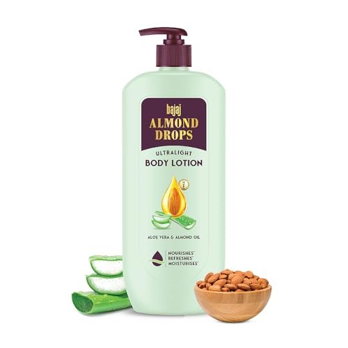 Bajaj Almond Drops Ultralight Body Lotion, 600 ml | Women and Men | Refreshing Hydration – Aloe Vera, Almond Oil & Vitamin E