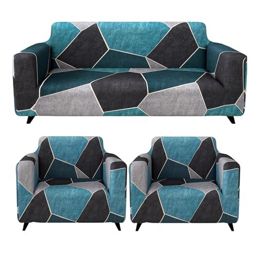 MollisHomes Sofa Cover 5 Seater Fully Covered, Stretchable Polyester Spandex, Navy Blue & Black Abstract Antislip Sofa Cover 3+1+1 Seater | Make Your Own Stylish Set for Aesthetic Home Furnishing